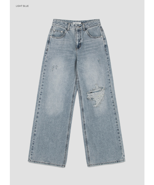 ATELIER NAIN(アトリエナイン)の「ダメージウォッシュワイドデニム (PT-5793)(デニムパンツ・レディース・ライトブルー・SMALL/MEDIUM)」の1枚目の写真