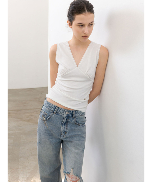 ATELIER NAIN(アトリエナイン)の「ダメージウォッシュワイドデニム (PT-5793)(デニムパンツ・レディース・ライトブルー・SMALL/MEDIUM)」の2枚目の写真