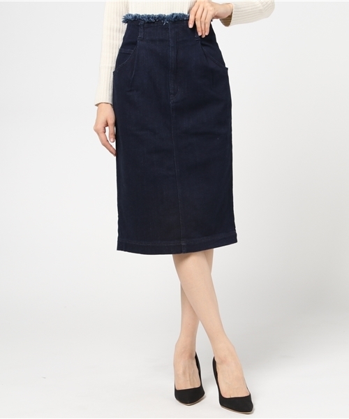 mysty woman（ミスティウーマン）の「ストレッチデニムフリンジタイトスカート（デニムスカート・レディース・サックスブルー/ブルー/ネイビー・SMALL/MEDIUM）」の2枚目の写真