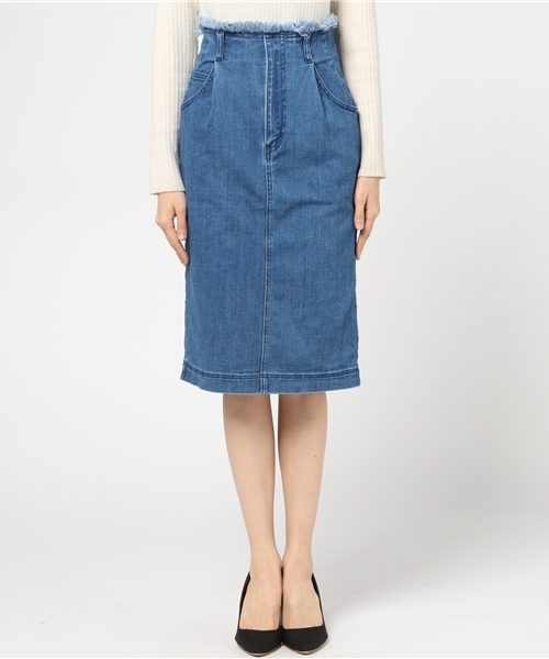 mysty woman（ミスティウーマン）の「ストレッチデニムフリンジタイトスカート（デニムスカート・レディース・サックスブルー/ブルー/ネイビー・SMALL/MEDIUM）」の7枚目の写真