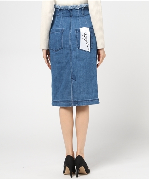 mysty woman（ミスティウーマン）の「ストレッチデニムフリンジタイトスカート（デニムスカート・レディース・サックスブルー/ブルー/ネイビー・SMALL/MEDIUM）」の9枚目の写真