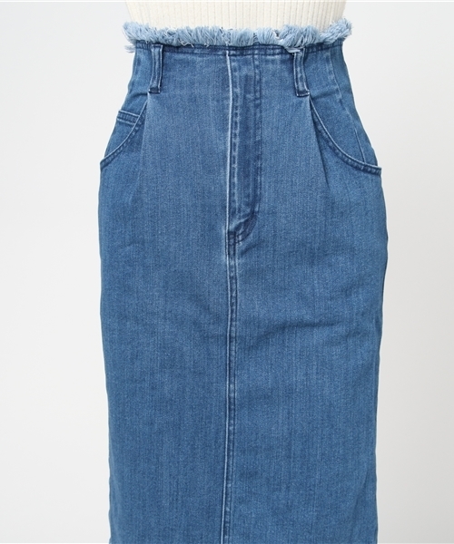 mysty woman（ミスティウーマン）の「ストレッチデニムフリンジタイトスカート（デニムスカート・レディース・サックスブルー/ブルー/ネイビー・SMALL/MEDIUM）」の10枚目の写真