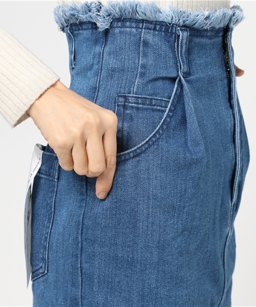 mysty woman（ミスティウーマン）の「ストレッチデニムフリンジタイトスカート（デニムスカート・レディース・サックスブルー/ブルー/ネイビー・SMALL/MEDIUM）」の12枚目の写真