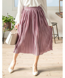 Re:EDIT | [リエディ]ウエストゴムプリーツサテンスカート[2017春夏新作]ボトムス/スカート/膝丈・ミモレ丈（51～65cm）(スカート)