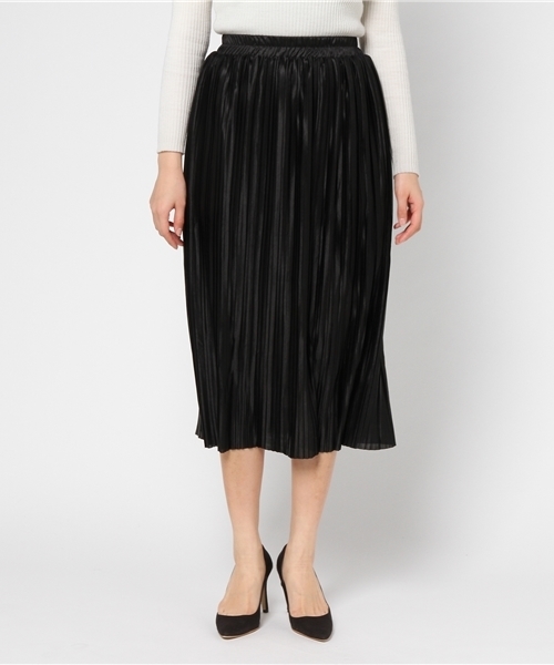 Re:EDIT（リエディ）の「[リエディ]ウエストゴムプリーツサテンスカート[2017春夏新作]ボトムス/スカート/膝丈・ミモレ丈（51～65cm）（スカート・レディース・ブラック/ピンク/ベージュ/ネイビー/グレー・MEDIUM）」の6枚目の写真
