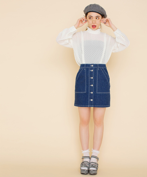 WEGO（ウィゴー）の「WEGO/前ボタンタイトミニスカート（デニム