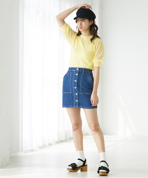 WEGO（ウィゴー）の「WEGO/前ボタンタイトミニスカート（デニム