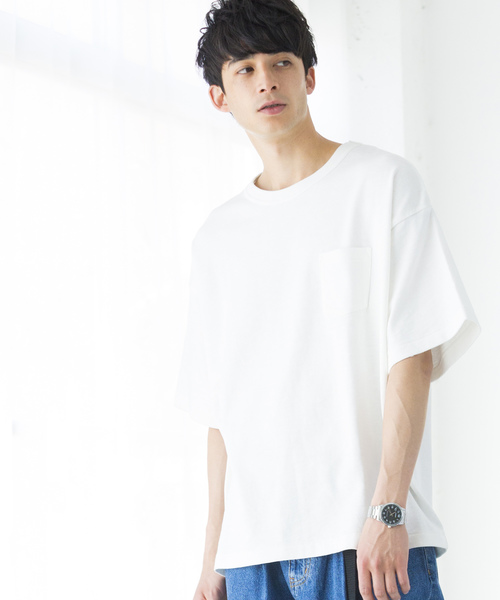 WEGO（ウィゴー）の「WEGO/USAコットンヘビースラブビッグシルエットTシャツ（Tシャツ/カットソー・メンズ・ネイビー/サックスブルー/ライトピンク/カーキ/ホワイト/ベージュ/トリコロール/ブルー系その他5/ホワイト系その他5・LARGE/MEDIUM/SMALL）」の3枚目の写真