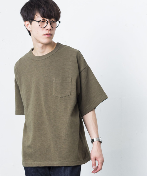 WEGO（ウィゴー）の「WEGO/USAコットンヘビースラブビッグシルエットTシャツ（Tシャツ/カットソー・メンズ・ネイビー/サックスブルー/ライトピンク/カーキ/ホワイト/ベージュ/トリコロール/ブルー系その他5/ホワイト系その他5・LARGE/MEDIUM/SMALL）」の6枚目の写真