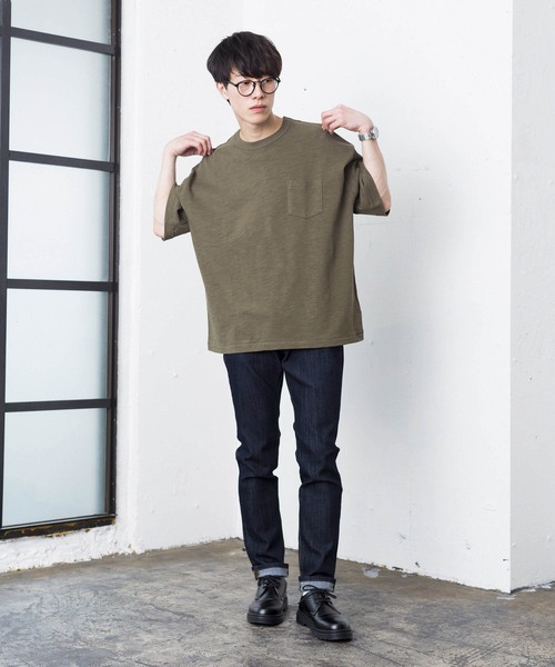 WEGO（ウィゴー）の「WEGO/USAコットンヘビースラブビッグシルエットTシャツ（Tシャツ/カットソー・メンズ・ネイビー/サックスブルー/ライトピンク/カーキ/ホワイト/ベージュ/トリコロール/ブルー系その他5/ホワイト系その他5・LARGE/MEDIUM/SMALL）」の18枚目の写真