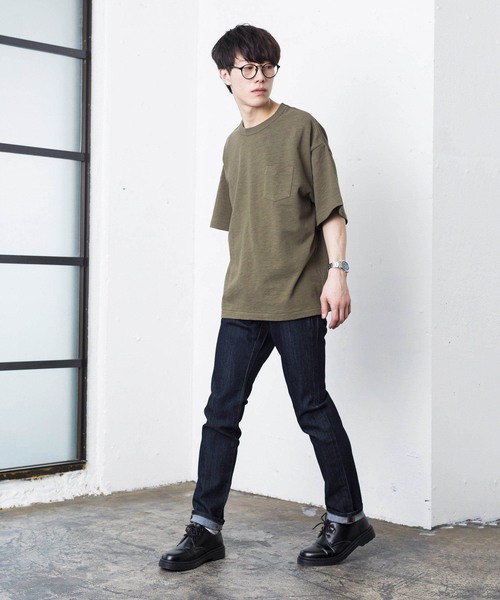 WEGO（ウィゴー）の「WEGO/USAコットンヘビースラブビッグシルエットTシャツ（Tシャツ/カットソー・メンズ・ネイビー/サックスブルー/ライトピンク/カーキ/ホワイト/ベージュ/トリコロール/ブルー系その他5/ホワイト系その他5・LARGE/MEDIUM/SMALL）」の14枚目の写真