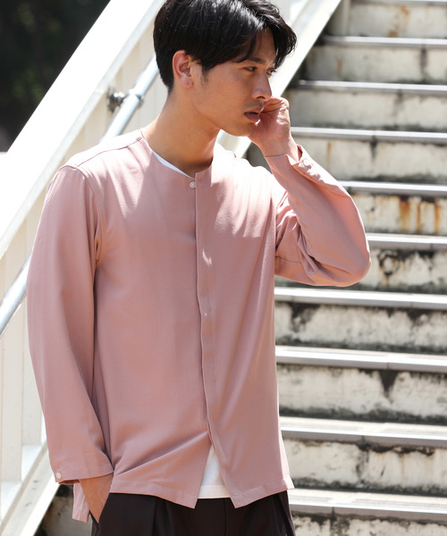 JUNRED(ジュンレッド)の「ジョーゼットノーカラーシャツ(シャツ/ブラウス・メンズ・ピンク/ブルー系その他5/ワイン・S/M/L)」の3枚目の写真