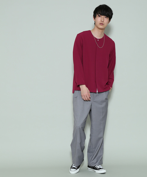 JUNRED(ジュンレッド)の「ジョーゼットノーカラーシャツ(シャツ/ブラウス・メンズ・ピンク/ブルー系その他5/ワイン・S/M/L)」の9枚目の写真