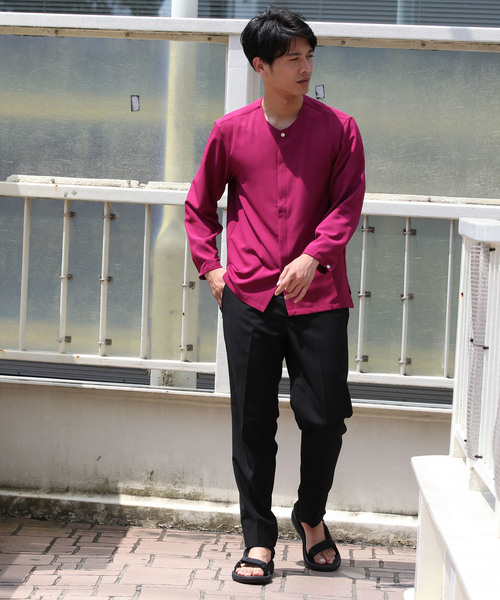 JUNRED(ジュンレッド)の「ジョーゼットノーカラーシャツ(シャツ/ブラウス・メンズ・ピンク/ブルー系その他5/ワイン・S/M/L)」の15枚目の写真