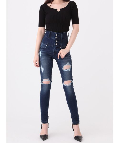 EMODA（エモダ）の「アシンメトリークラッシュハイウエストパギンス（デニムパンツ・レディース・ライトブルー/ブラック/インディゴブルー・SMALL/MEDIUM/X-SMALL）」の8枚目の写真