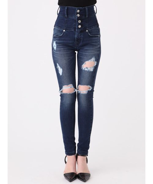 EMODA（エモダ）の「アシンメトリークラッシュハイウエストパギンス（デニムパンツ・レディース・ライトブルー/ブラック/インディゴブルー・SMALL/MEDIUM/X-SMALL）」の9枚目の写真