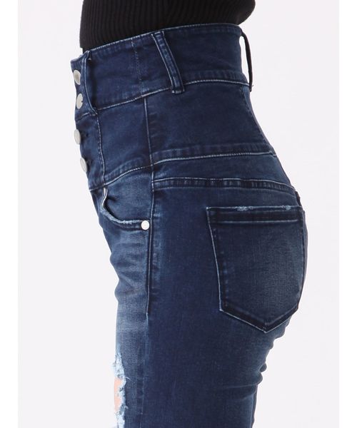 EMODA（エモダ）の「アシンメトリークラッシュハイウエストパギンス（デニムパンツ・レディース・ライトブルー/ブラック/インディゴブルー・SMALL/MEDIUM/X-SMALL）」の13枚目の写真