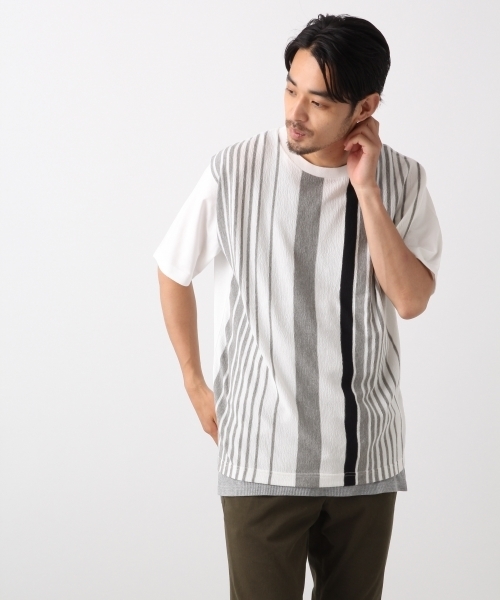 RAGEBLUE（レイジブルー）の「ストライプTシャツ804876（Tシャツ/カットソー・メンズ・ネイビー/グレー/ホワイト/ワインレッド・SMALL/LARGE/MEDIUM）」の2枚目の写真