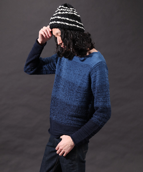 CIAOPANIC(チャオパニック)の「【Ciaopanic】DekobokoグラデーションKNIT(ニット/セーター・メンズ・ホワイト/チャコールグレー/ネイビー・MEDIUM/LARGE)」の3枚目の写真