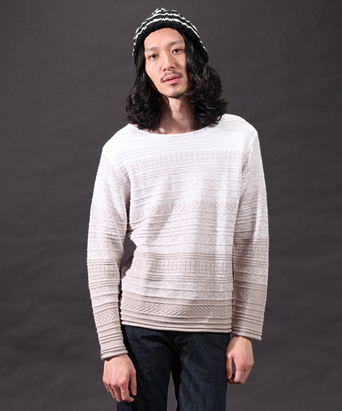 CIAOPANIC(チャオパニック)の「【Ciaopanic】DekobokoグラデーションKNIT(ニット/セーター・メンズ・ホワイト/チャコールグレー/ネイビー・MEDIUM/LARGE)」の2枚目の写真