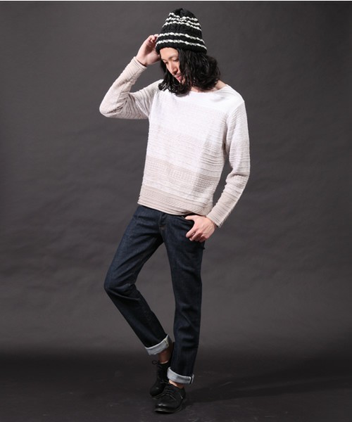 CIAOPANIC(チャオパニック)の「【Ciaopanic】DekobokoグラデーションKNIT(ニット/セーター・メンズ・ホワイト/チャコールグレー/ネイビー・MEDIUM/LARGE)」の11枚目の写真