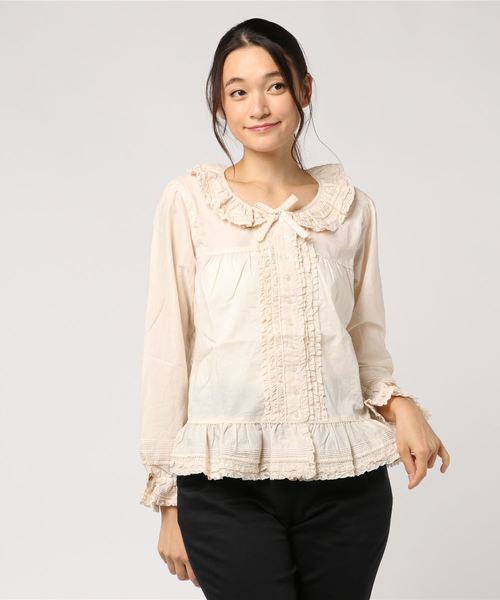 PINK HOUSE フリル付きブラウス ホワイト/レッド PINK HOUSE フリル付きブラウス ホワイト/レッド
