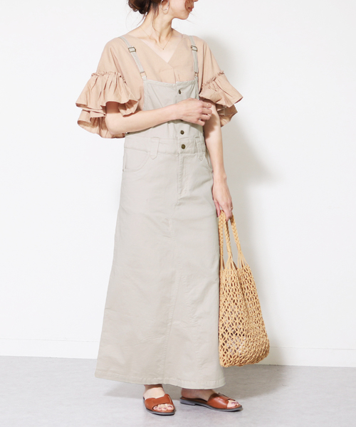 reca（レカ）の「調節OK サロペット（サロペット/オーバーオール・レディース・ブラック/ライトグレー/カーキ/ベージュ・L/LL/M）」の3枚目の写真