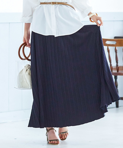 KOBE LETTUCE（コウベレタス）の「カットソープリーツマキシ丈スカート（スカート・レディース・ダークグリーン/モカ/ネイビー/チャコールグレー/ブラック/ブルー系その他・L/XL/S/M）」の5枚目の写真