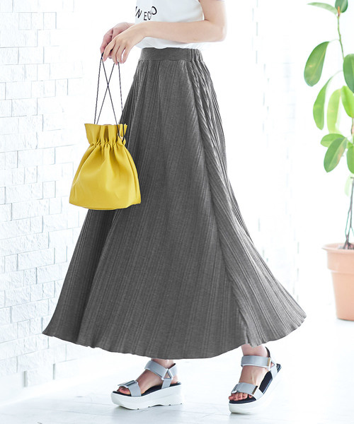 KOBE LETTUCE（コウベレタス）の「カットソープリーツマキシ丈スカート（スカート・レディース・ダークグリーン/モカ/ネイビー/チャコールグレー/ブラック/ブルー系その他・L/XL/S/M）」の3枚目の写真