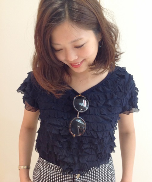 Chico（チコ）の「フリフリ半袖T（Tシャツ/カットソー・レディース・グレー/ライトグリーン/ネイビー/ホワイト・FREE）」の4枚目の写真