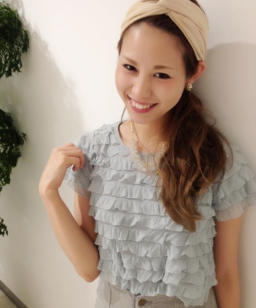 Chico（チコ）の「フリフリ半袖T（Tシャツ/カットソー・レディース・グレー/ライトグリーン/ネイビー/ホワイト・FREE）」の3枚目の写真