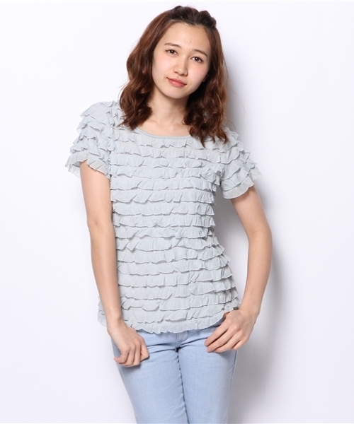 Chico（チコ）の「フリフリ半袖T（Tシャツ/カットソー・レディース・グレー/ライトグリーン/ネイビー/ホワイト・FREE）」の5枚目の写真