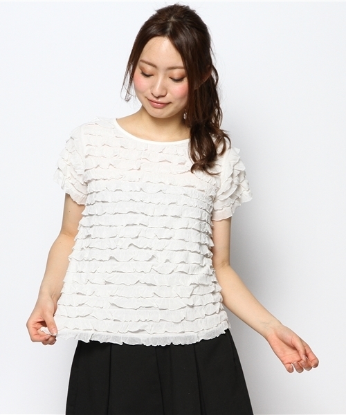 Chico（チコ）の「フリフリ半袖T（Tシャツ/カットソー・レディース・グレー/ライトグリーン/ネイビー/ホワイト・FREE）」の6枚目の写真