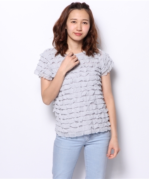 Chico（チコ）の「フリフリ半袖T（Tシャツ/カットソー・レディース・グレー/ライトグリーン/ネイビー/ホワイト・FREE）」の7枚目の写真