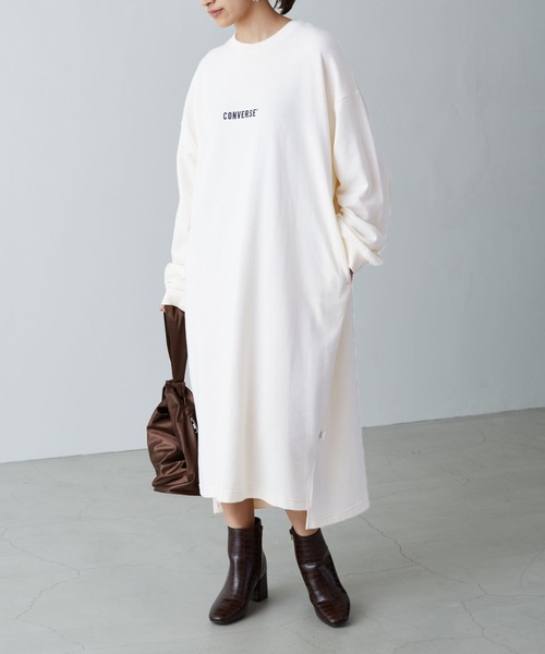 CONVERSE（コンバース）の「CONVERSE/コンバース Chaco closet 別注 限定 フロント刺繍 ボリュームスリーブ ポケット付き サイドスリット スウェットロングワンピース（ワンピース・レディース・ブラック/ベージュ/ネイビー/カーキ/アイボリー/モカ/グリーン系その他・FREE）」の22枚目の写真