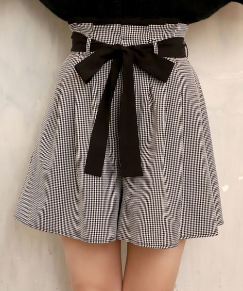 one after another NICE CLAUP（ワンアフターアナザーナイスクラップ）の「2Wayリボンフレアショートパンツ（その他パンツ・レディース・ブラック/ピンク/チェック・FREE）」の3枚目の写真