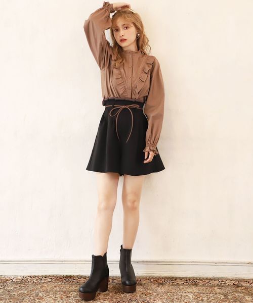 one after another NICE CLAUP（ワンアフターアナザーナイスクラップ）の「2Wayリボンフレアショートパンツ（その他パンツ・レディース・ブラック/ピンク/チェック・FREE）」の5枚目の写真