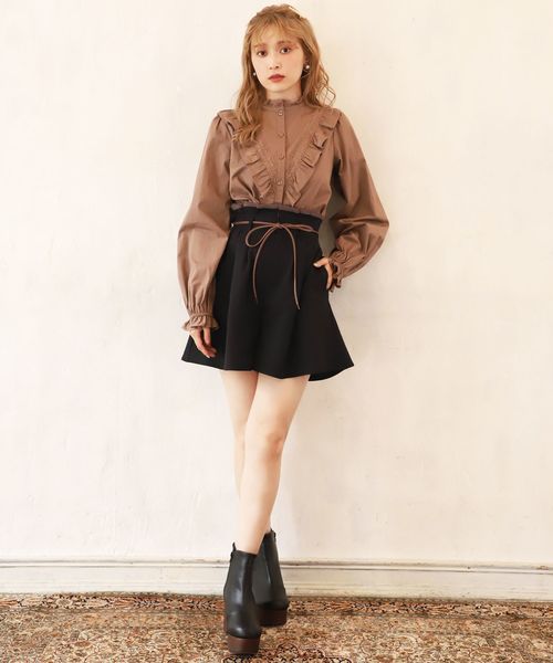 one after another NICE CLAUP（ワンアフターアナザーナイスクラップ）の「2Wayリボンフレアショートパンツ（その他パンツ・レディース・ブラック/ピンク/チェック・FREE）」の7枚目の写真