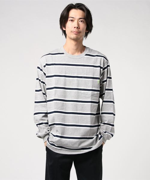 COMMON EDUCATION(コモンエデュケーション)の「L/S STRIPE POCKET TEE / ロングスリーブストライプポケットT(Tシャツ/カットソー・メンズ・ネイビー/ヘザーグレー・MEDIUM/LARGE/X-LARGE)」の5枚目の写真