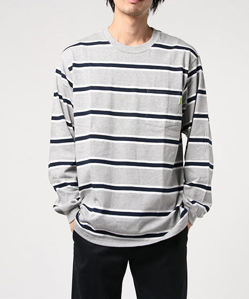 COMMON EDUCATION(コモンエデュケーション)の「L/S STRIPE POCKET TEE / ロングスリーブストライプポケットT(Tシャツ/カットソー・メンズ・ネイビー/ヘザーグレー・MEDIUM/LARGE/X-LARGE)」の7枚目の写真
