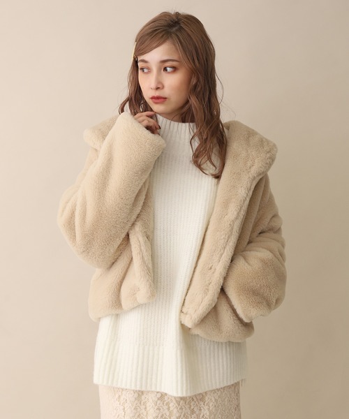 one after another NICE CLAUP（ワンアフターアナザーナイスクラップ）の「NEWうさぎエコファーコート（ダウンジャケット/コート・レディース・ブラウン系その他/ベージュ/ピンク・FREE）」の3枚目の写真