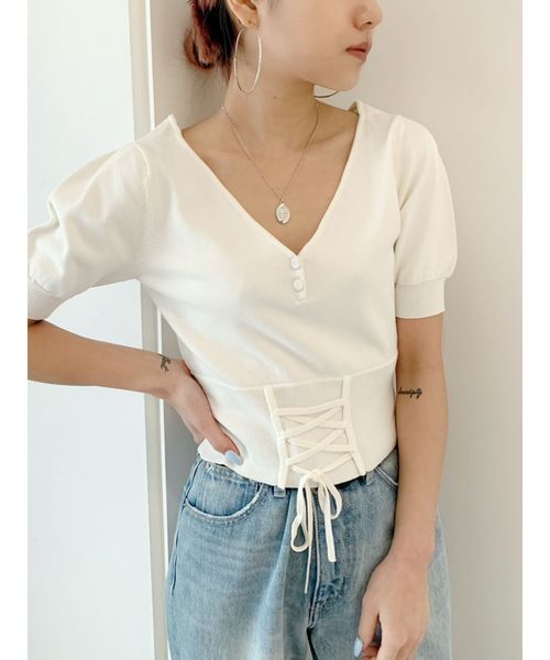 GYDA（ジェイダ）の「ウエストマーク2WAY ニット トップス（ニット/セーター・レディース・ブラック/ベージュ/オフホワイト/ブルー・FREE）」の2枚目の写真