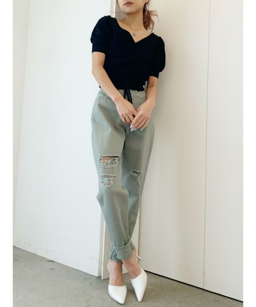 GYDA（ジェイダ）の「ウエストマーク2WAY ニット トップス（ニット/セーター・レディース・ブラック/ベージュ/オフホワイト/ブルー・FREE）」の5枚目の写真