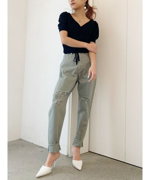 GYDA（ジェイダ）の「ウエストマーク2WAY ニット トップス（ニット/セーター・レディース・ブラック/ベージュ/オフホワイト/ブルー・FREE）」の6枚目の写真