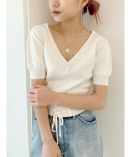 GYDA（ジェイダ）の「ウエストマーク2WAY ニット トップス（ニット/セーター・レディース・ブラック/ベージュ/オフホワイト/ブルー・FREE）」の9枚目の写真