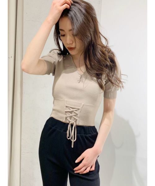 GYDA（ジェイダ）の「ウエストマーク2WAY ニット トップス（ニット/セーター・レディース・ブラック/ベージュ/オフホワイト/ブルー・FREE）」の13枚目の写真