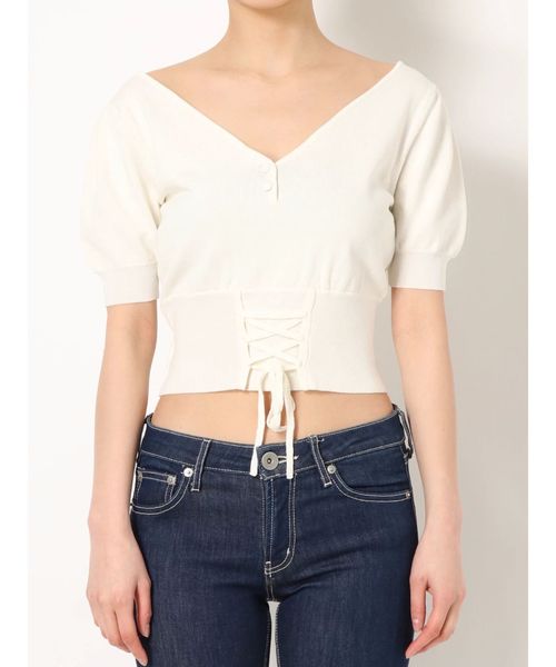 GYDA（ジェイダ）の「ウエストマーク2WAY ニット トップス（ニット/セーター・レディース・ブラック/ベージュ/オフホワイト/ブルー・FREE）」の12枚目の写真