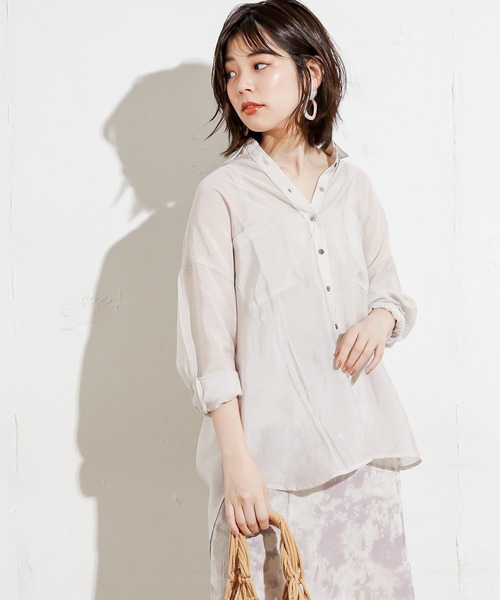 natural couture（ナチュラルクチュール）の「シアービッグシャツ（シャツ/ブラウス・レディース・ベージュ/カーキ/イエロー/アイボリー・FREE）」の7枚目の写真