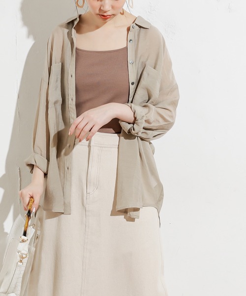 natural couture（ナチュラルクチュール）の「シアービッグシャツ（シャツ/ブラウス・レディース・ベージュ/カーキ/イエロー/アイボリー・FREE）」の6枚目の写真