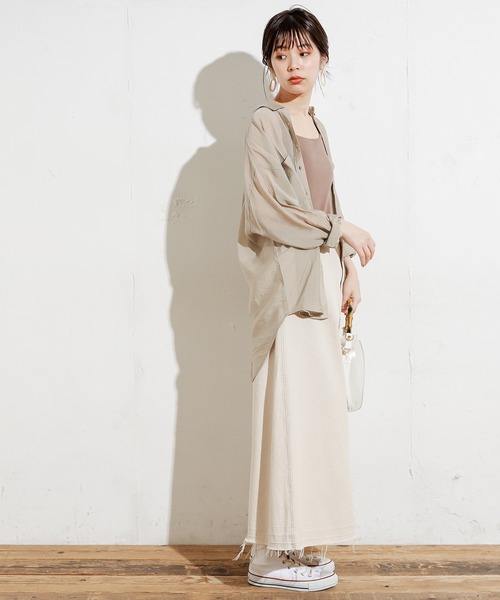 natural couture（ナチュラルクチュール）の「シアービッグシャツ（シャツ/ブラウス・レディース・ベージュ/カーキ/イエロー/アイボリー・FREE）」の12枚目の写真